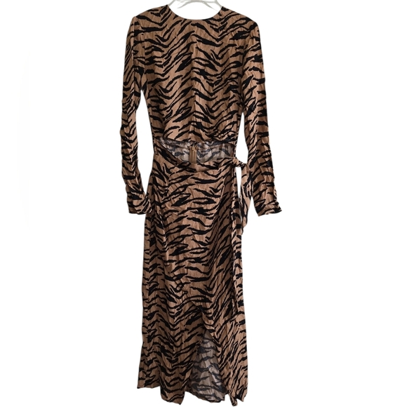 Reformation Maurita Rajah Wrap Skirt Midi Dress Size 0 Tiger Stripe - Picture 6 of 13